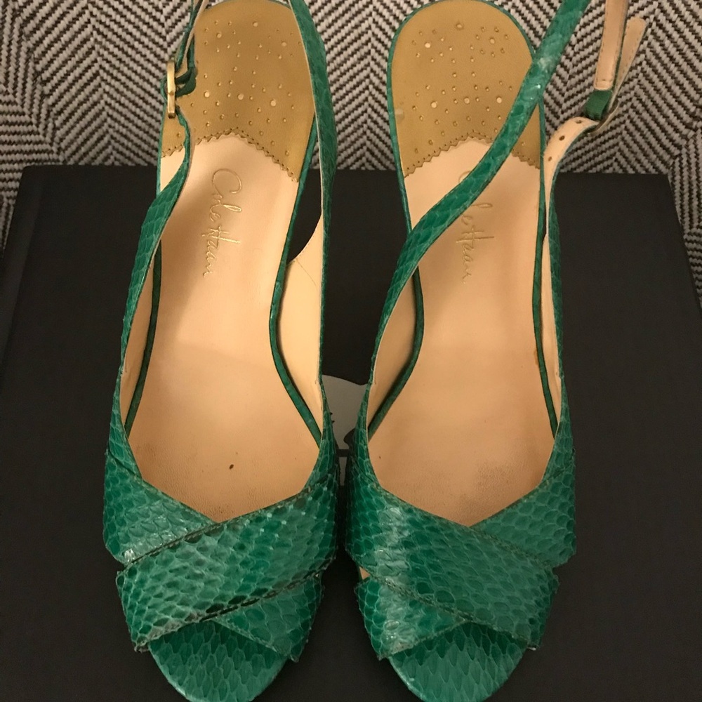 Cole Haan Green Embossed Leather Snakeskin Heels Sz. 9